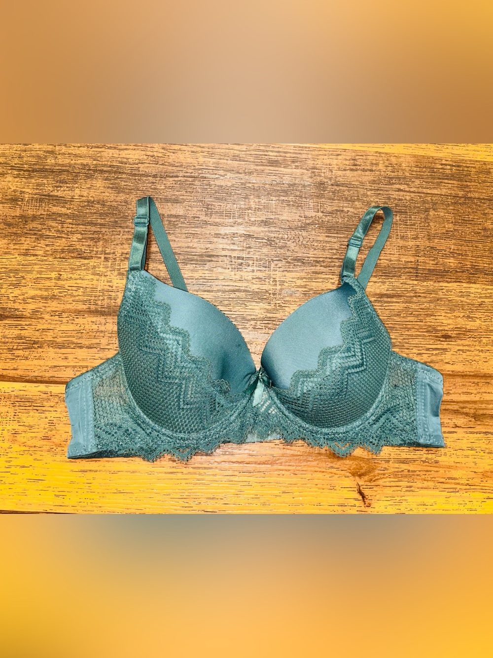 Teal Lace Trim Padded Bra with Underwire Support